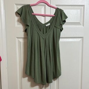BUCKETLIST Olive Green Ruffle Sleeve Blouse